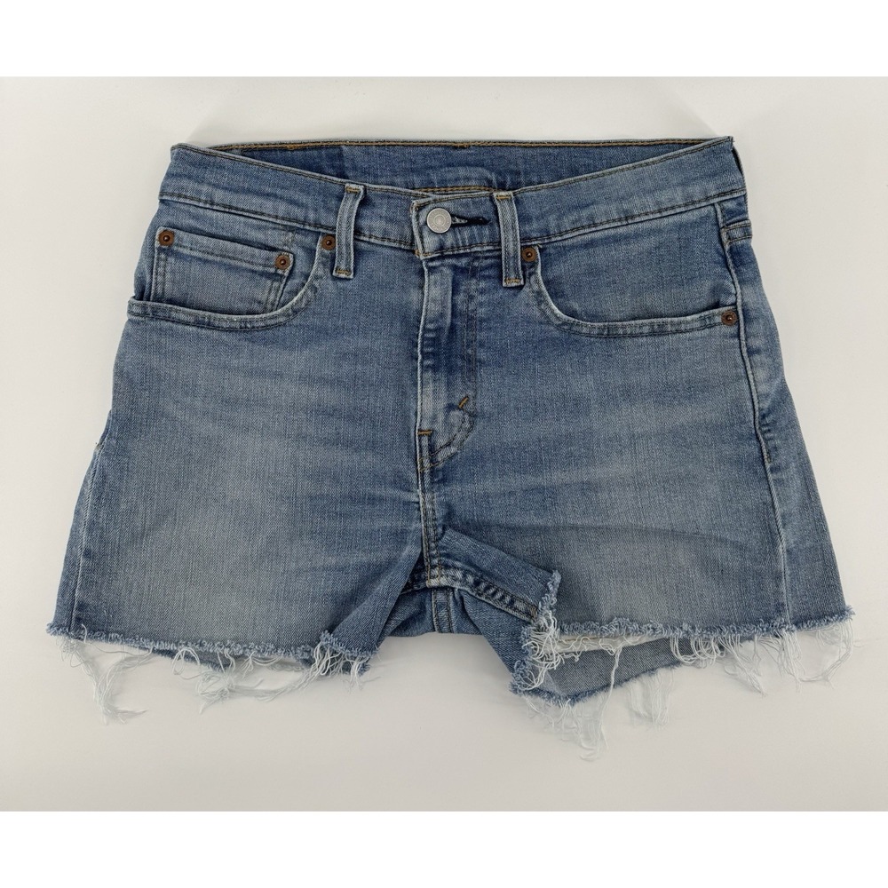 Levi's‎ Skinny High Rise Cut Off Blue Denim Shorts Distressed Size 31W